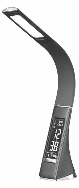 Solight LED stolní lampička s displayem, 6W, 4100K, kůže, černá WO46-B