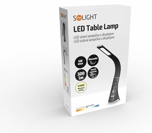 Solight LED stolní lampička s displayem, 6W, 4100K, kůže, černá WO46-B