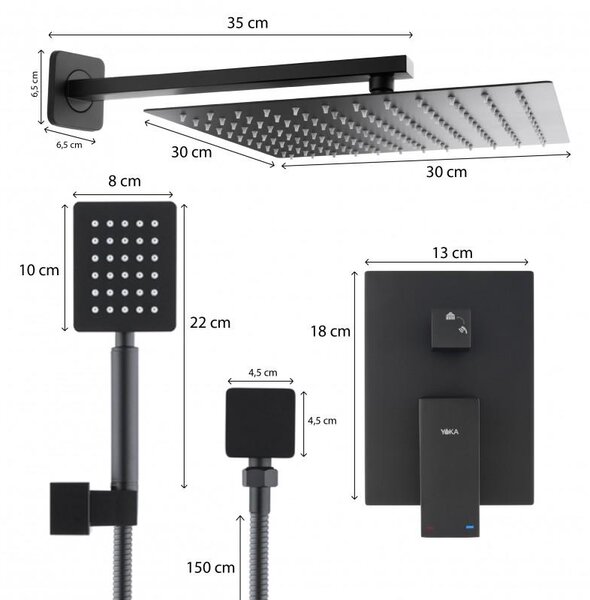 Erga Dual, podomítková sprchová souprava s dešťovou hlavicí 30x30 cm, i-BOX instalační systém, černá matná, ERG-YKA-BP.DUAL30-BLK