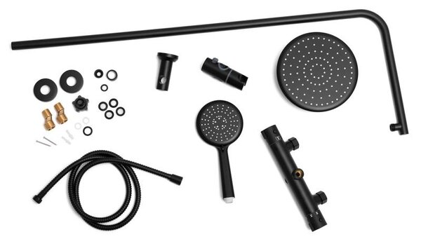 Erga Enza, sprchová souprava s termostatickou baterií a dešťovou hlavicí 20cm, černá matná, ERG-YKA-BP.ENZA20-BLK