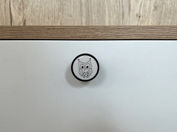 In-Design Nábytková knopka Bianco černá, motiv sova II V110