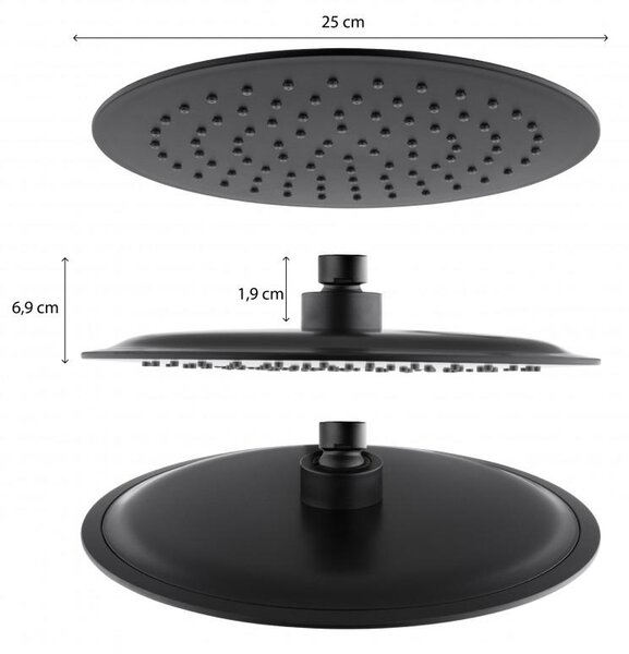 Erga Erga, SLIM sprchová hlavice o průměru 25cm, černá matná, ERG-YKA-BP.BRG25-BLK