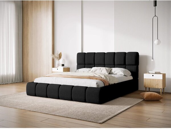 Černá čalouněná dvoulůžková postel s úložným prostorem s roštem 180x200 cm Bellis – Micadoni Home