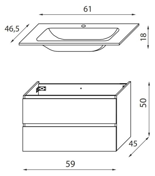 Koupelnová skříňka s umyvadlem KENWOOD 61 cm černá