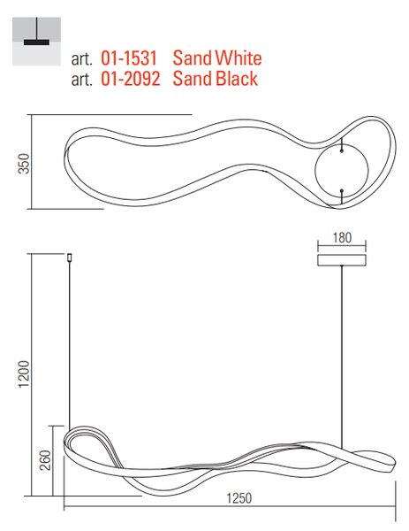Redo Závěsné LED svítidlo Nubo, š.1250 mm, 4000K Barva: Bílá