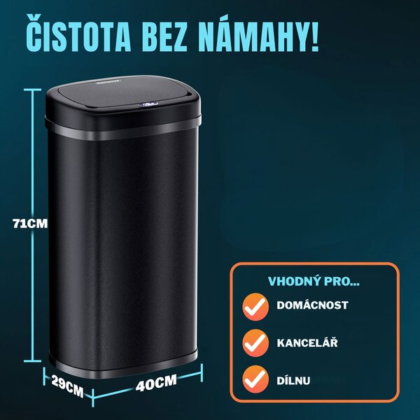 Senzorový odpadkový koš DEUS, 58 litrů, černá Jurhan