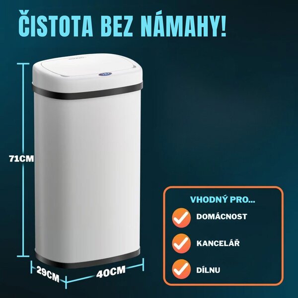 Senzorový odpadkový koš DEUS, 58 litrů, bílá Jurhan