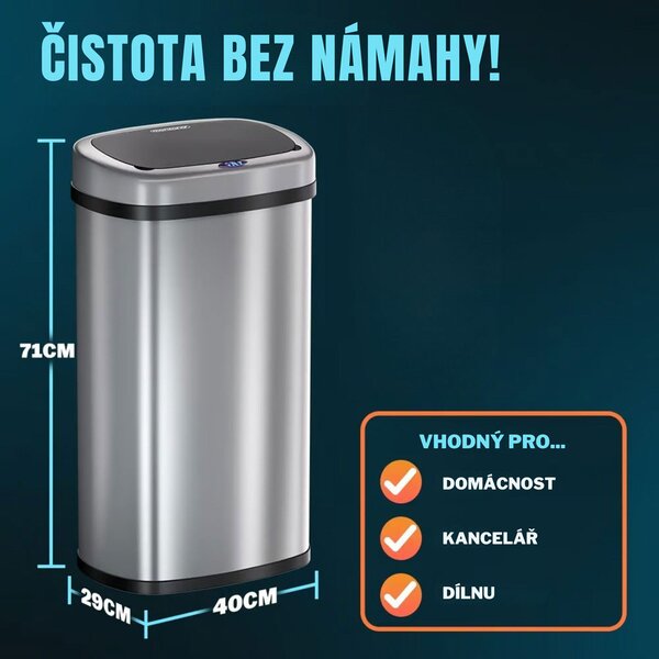 Senzorový odpadkový koš DEUS, 58 litrů, stříbrná Jurhan