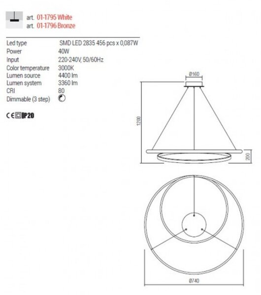 Redo Závěsné LED svítidlo Torsion ø 740 mm, 3000K Barva: Bílá