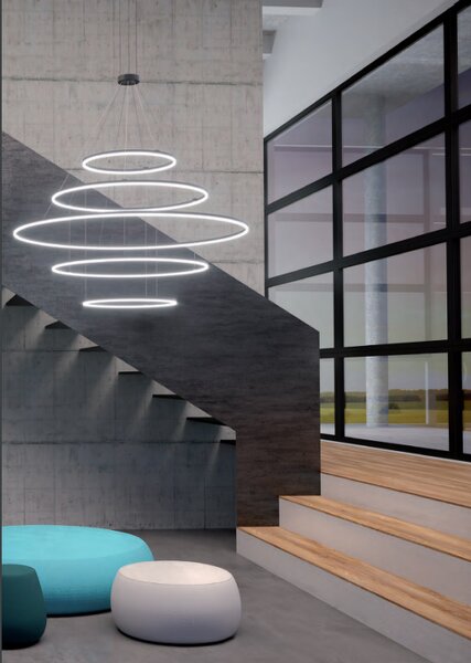 Redo Závěsné LED svítidlo ORBIT ø60/ø100/ø150/ø100/ø60 cm, 4000K, 5 kruhů Barva: Bílá, Stmívání, řízení: TRIAC