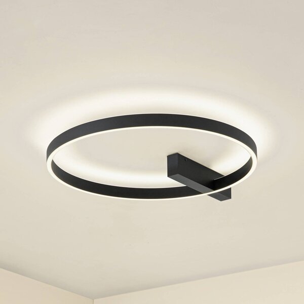 Lucande LED stropní svítidlo Isalin, 60 cm, černé, stmívatelné, stmívatelný, Černá, Obývací pokoj / jídelna, Hliník, Moderní