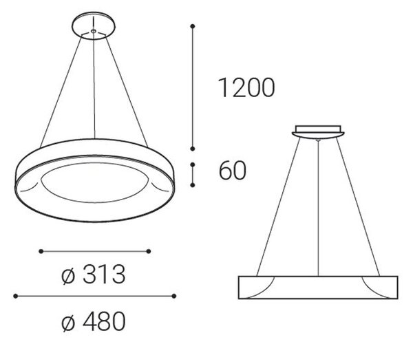 Led2 Závěsné LED svítidlo BELLA P-Z ø 48 cm, černá Stmívání, řízení: 3000K/4000K ON/OFF (bez stmívání)