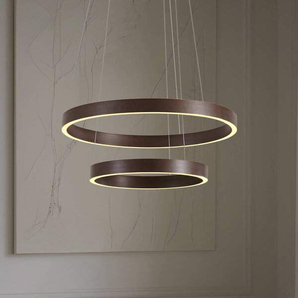 Lucande LED závěsné světlo Yonam, Ø 60 cm, 2 žárovky, hnědé,, stmívatelný, Hnědá / rez, Obývací pokoj / jídelna, kov, Moderní