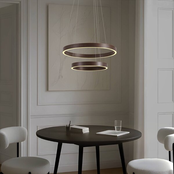 Lucande LED závěsné světlo Yonam, Ø 60 cm, 2 žárovky, hnědé,, stmívatelný, Hnědá / rez, Obývací pokoj / jídelna, kov, Moderní