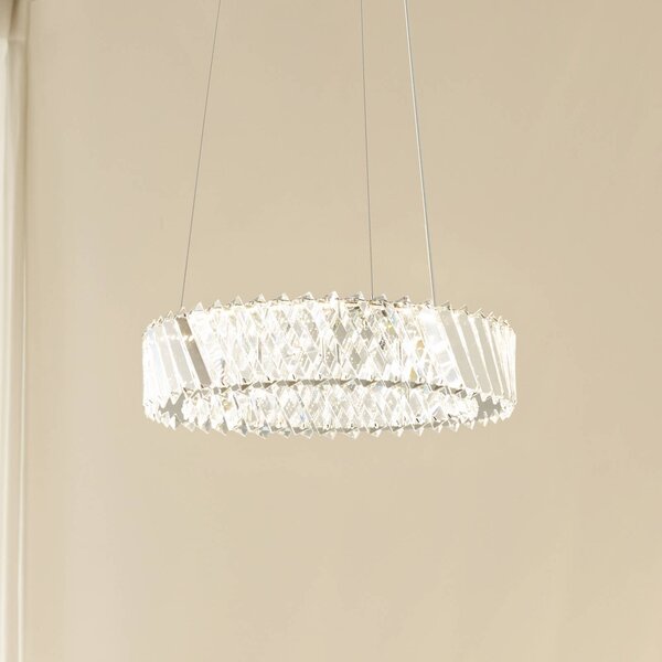 Lucande LED závěsné světlo Glacis, křišťál, Ø 40 cm, chrom, Čirá / transparetní, Obývací pokoj / jídelna, Sklo, Design