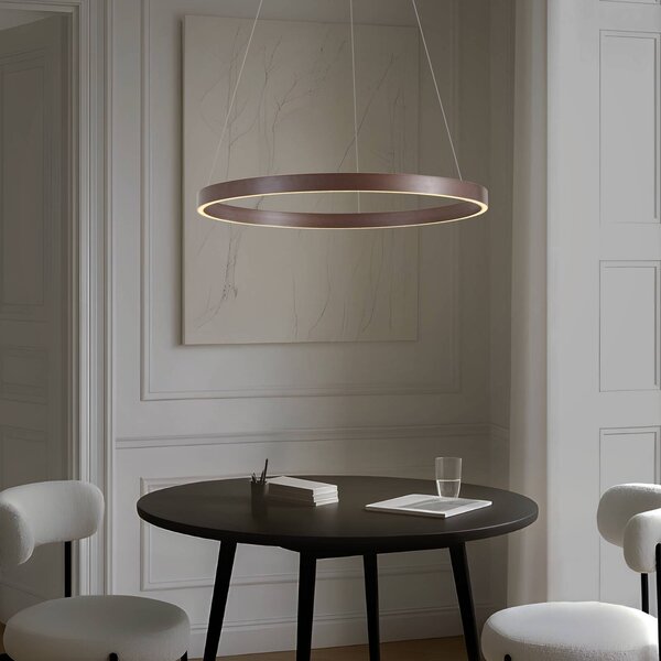 Lucande LED závěsné světlo Yonam, Ø 80 cm, 1 žárovka, hnědé,, stmívatelný, Hnědá / rez, Obývací pokoj / jídelna, kov, Moderní