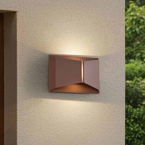 Lindby LED venkovní nástěnné svítidlo Anlira, hnědé, nahoru a dolů, IP65, Hnědá / rez, kov, Moderní