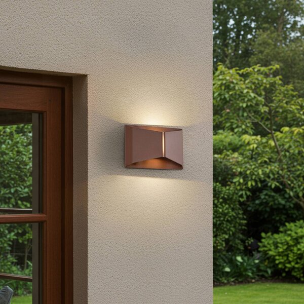 Lindby LED venkovní nástěnné svítidlo Anlira, hnědé, nahoru a dolů, IP65, Hnědá / rez, kov, Moderní