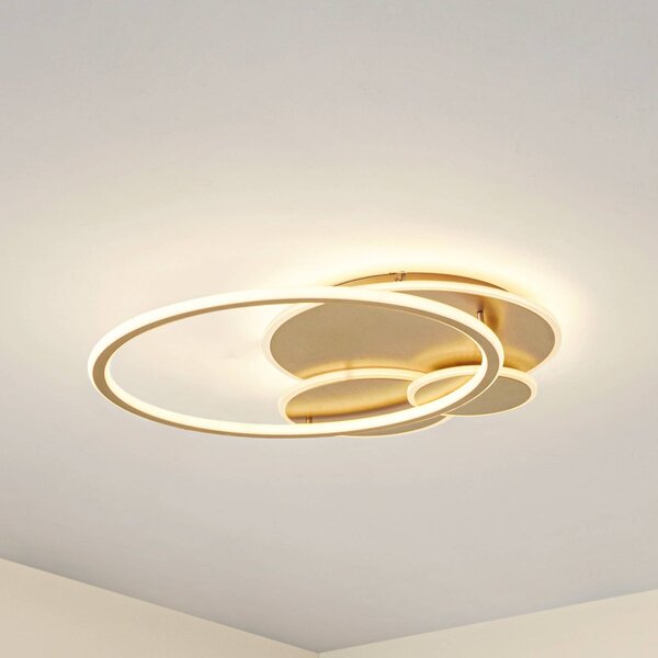 Lucande LED stropní svítidlo Circulo, zlaté, 60 cm stmívatelné, stmívatelný, Mosaz / zlato, Obývací pokoj / jídelna, kov, Moderní