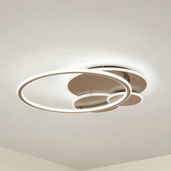 Lucande LED stropní svítidlo Circulo, kávově hnědé, stmívatelné, stmívatelný, Hnědá / rez, Obývací pokoj / jídelna, kov, Moderní