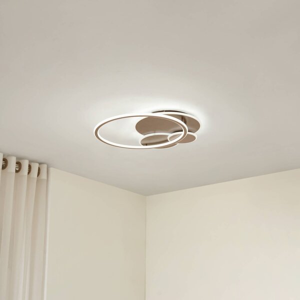 Lucande LED stropní svítidlo Circulo, kávově hnědé, stmívatelné, stmívatelný, Hnědá / rez, Obývací pokoj / jídelna, kov, Moderní