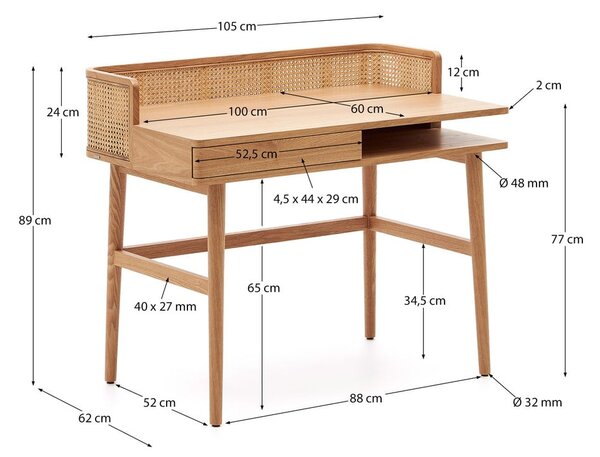 Pracovní stůl v dekoru jasanu 62x105 cm Araxi – Kave Home
