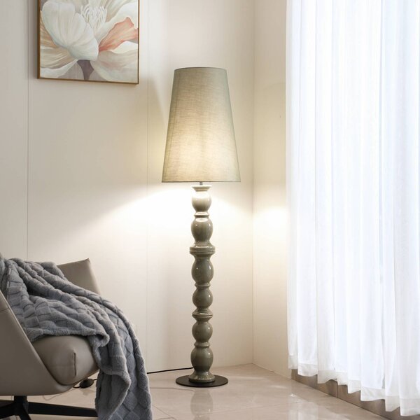 Lucande stojací lampa Lyndorin, zelená, keramika, 150 cm, Zelená, Obývací pokoj / jídelna, Keramika, Design