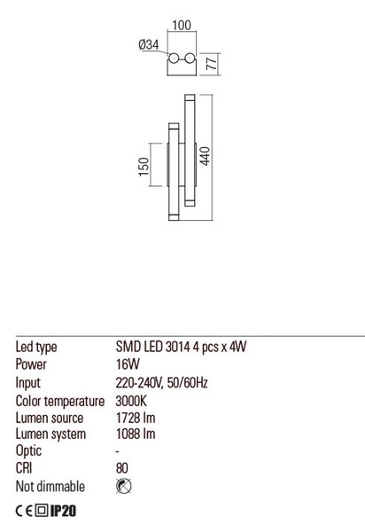 Redo Nástěnné LED svítidlo MADISON, š. 10 cm Barva: Zlatá
