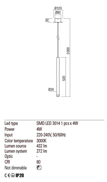 Redo Závěsné LED svítidlo MADISON ø 3,4 cm Barva: Černá