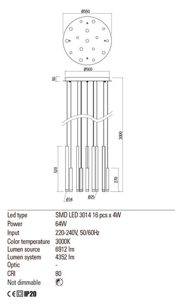 Redo Závěsné LED svítidlo MADISON ø 55 cm Barva: Černo/měděná