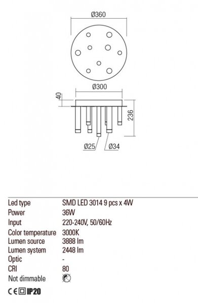 Redo Stropní LED svítidlo MADISON ø 36 cm Barva: Zlatá