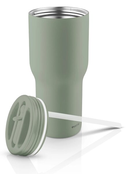Eva Trio Sip'n'Go termohrnek s brčkem 0,6 l Green Goddess, zelený nerezový tumbler na studené nápoje do auta i ke kočárku