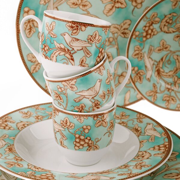 TEMPO-KONDELA DONATELLA TURQUOISE, jídelní souprava, set 20 ks, porcelán