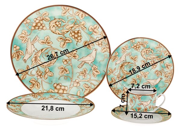 TEMPO-KONDELA DONATELLA TURQUOISE, jídelní souprava, set 20 ks, porcelán