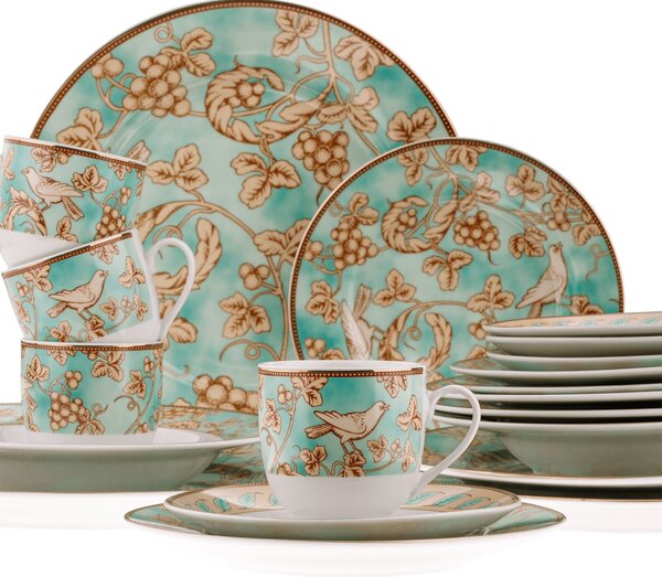 TEMPO-KONDELA DONATELLA TURQUOISE, jídelní souprava, set 20 ks, porcelán
