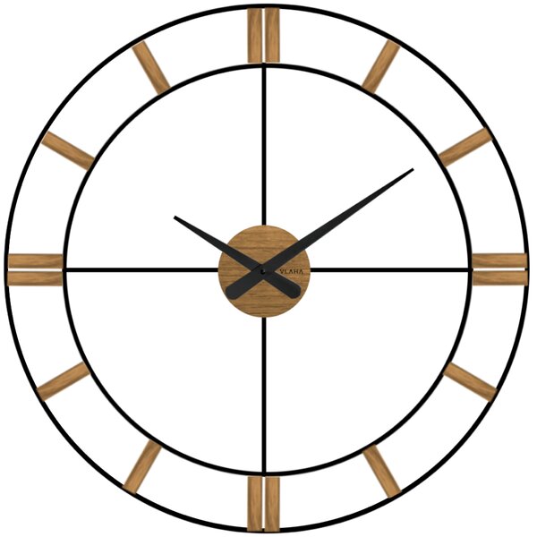 VLAHA Velké dřevěné černé hodiny STUDIO vyrobené v Čechách - 70 cm VCT1090 (nalepovací dubové dřevěné hodiny)