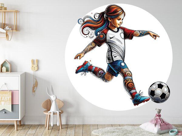 Malá fotbalistka textilní přelepitelná samolepka na zeď arch 45 x 45 cm