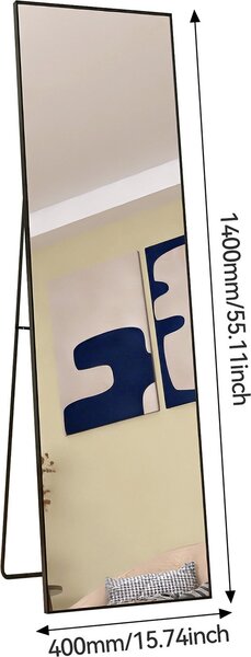 Obdélníkové zrcadlo na líčení po celé délce, 140 x 40 cm, k zavěšení nebo postavení, černé