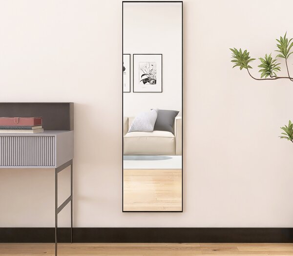 Obdélníkové zrcadlo na líčení po celé délce, 140 x 40 cm, k zavěšení nebo postavení, černé