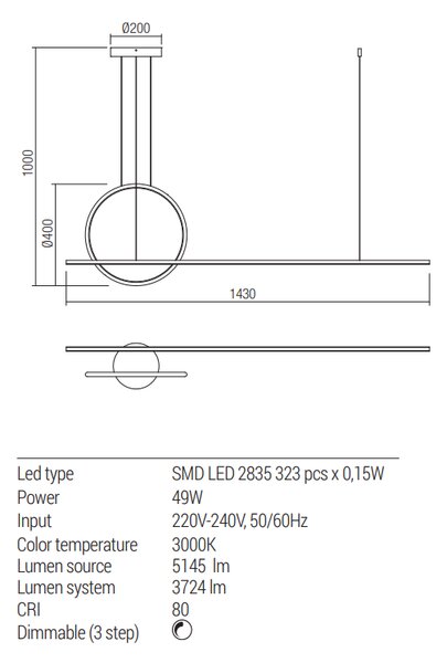 Redo Závěsné LED svítidlo Giotto, 49W, 3000K Barva: Bílá