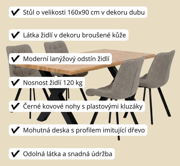 Vikio Jídelní set pro 4 osoby 160x90 cm dub-béžová VJS116-41L