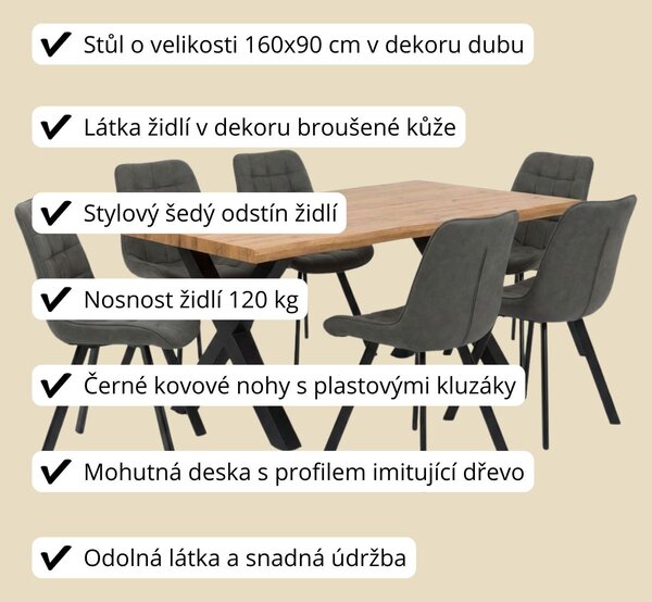Vikio Jídelní set pro 6 osob 160x90 cm dub-šedá VJS116-61S