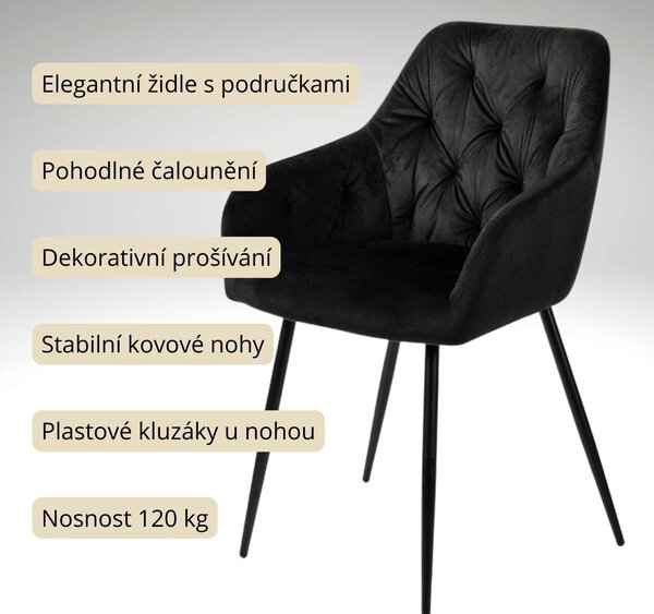 Vikio Jídelní židle čalouněná s područkami černá HJZ106C