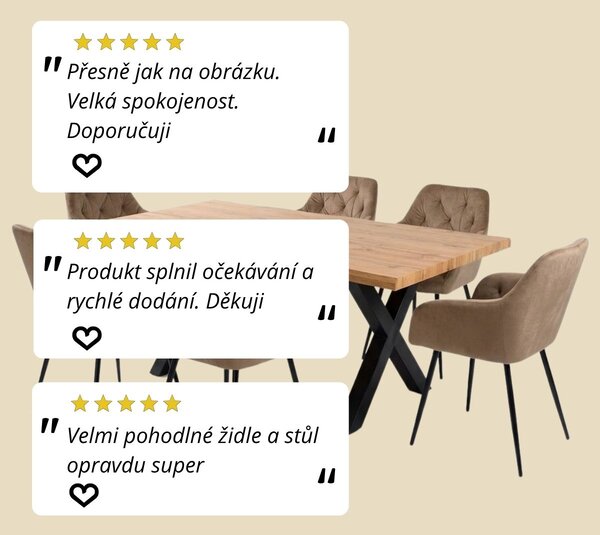Vikio Jídelní set 6+1 160x90 cm dub, béžová VJS136-6BE
