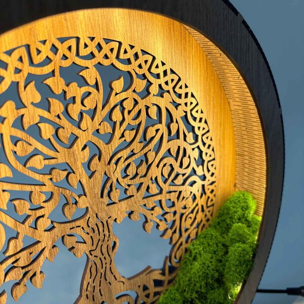 Strom života LED lampa ze dřeva a mechu | ZIVENA: HDF - Ořech 20 cm 4785-115180 LED0610