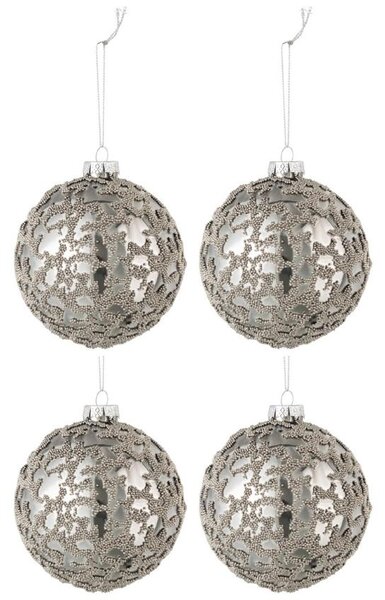 Set čtyř stříbrných skleněných vánočních ozdob J-Line Spark 10,5 cm
