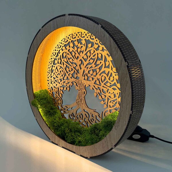 Strom života LED lampa ze dřeva a mechu | ZIVENA: HDF - Ořech 20 cm 4785-115180 LED0610