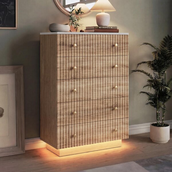 Komoda Moonbite s 5 zásuvkami v dubovém provedení s LED osvětlením, 73 x 40 x 111 cm
