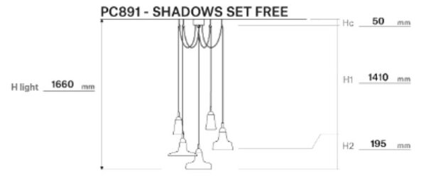 Závěsné svítidlo Brokis Shadows Set Free, PC891, 5xGU10 Povrch Montury: dub evropský - přírodní lak (vosk), Barva skla: Šedá kouřová - transparentní sklo, Baldachýn: Dub evropský - surový