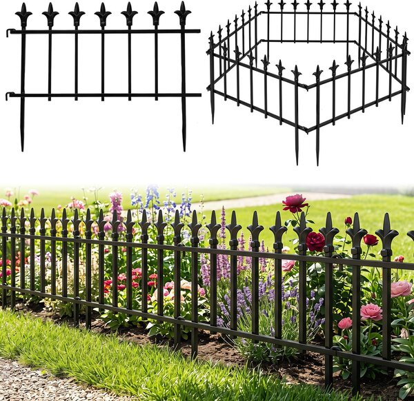 DEKORATIVNÍ ZÁHRADNÍ PLOT KOMFOTTEU, kov, 56 x 44 cm, dekorativní plot pro zahradu, skládací plot pro psy, trávníky a květinové záhony (5 kusů)